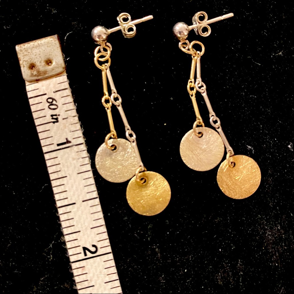 SS 14kGF Disco stud dangle earrings